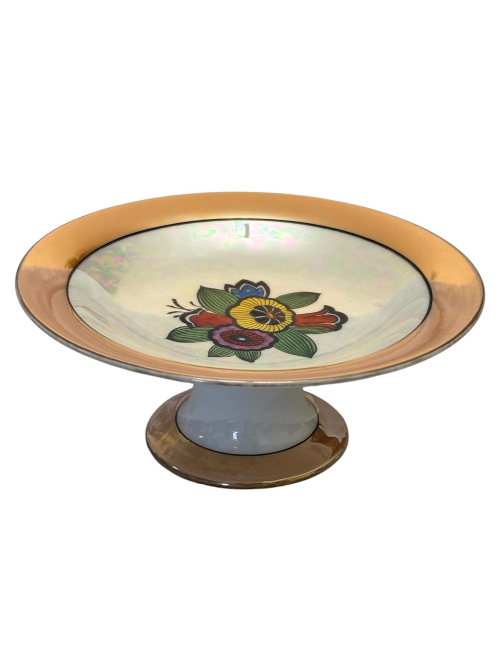 Noritake Japan Lustreware Mother of Pearl Floral Footed Pedestal Candy Plate